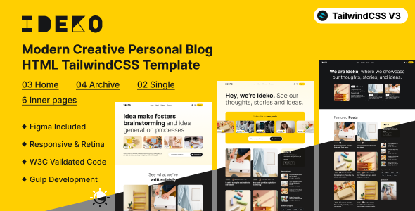 IDEKO – Modern Creative Personal Blog HTML TailwindCSS Template
