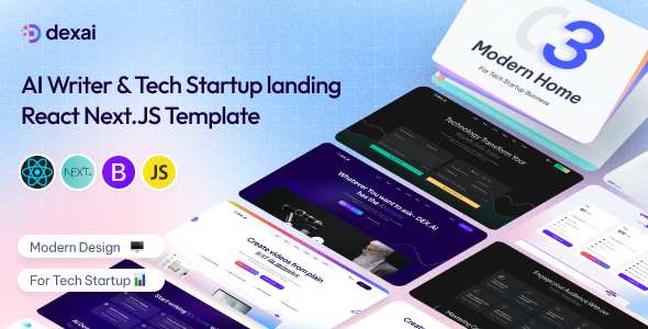 Dex.AI – AI Writer & Tech Startup Landing Page NextJS Template